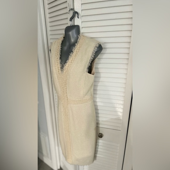 Rebecca Taylor Cream Stretch Tweed and Lace fringed hem dress size 6 - Picture 2 of 10
